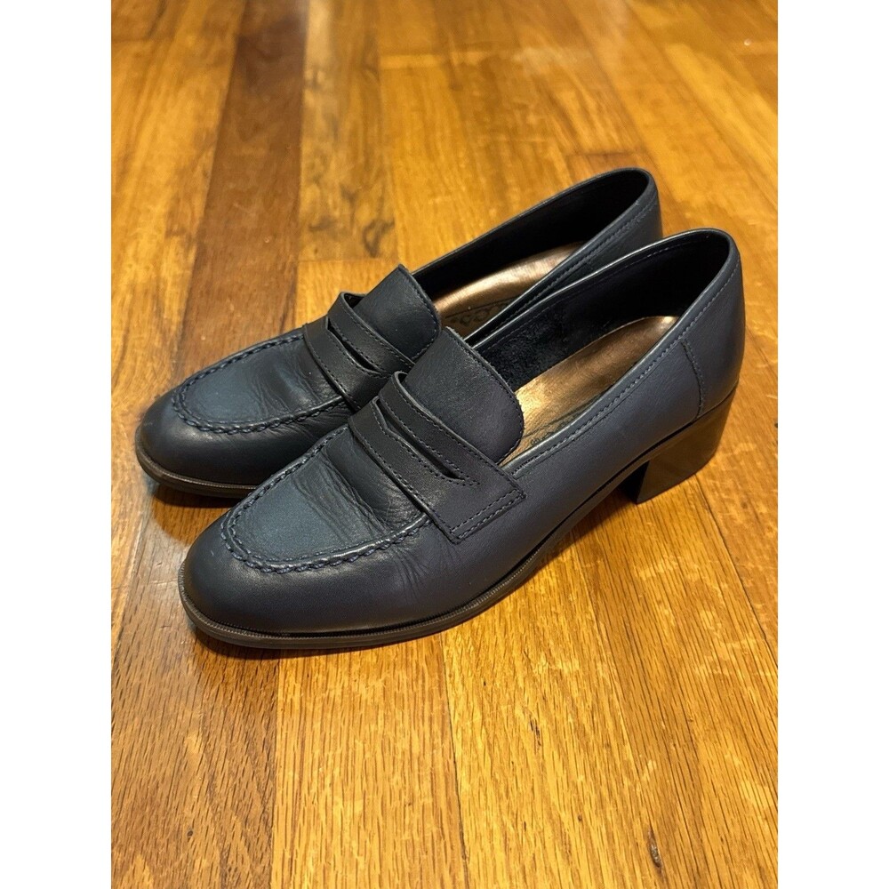 Dexter Womens 8 Black Leather Penny Loafers Heels N-Contour Made Brazil Preppy